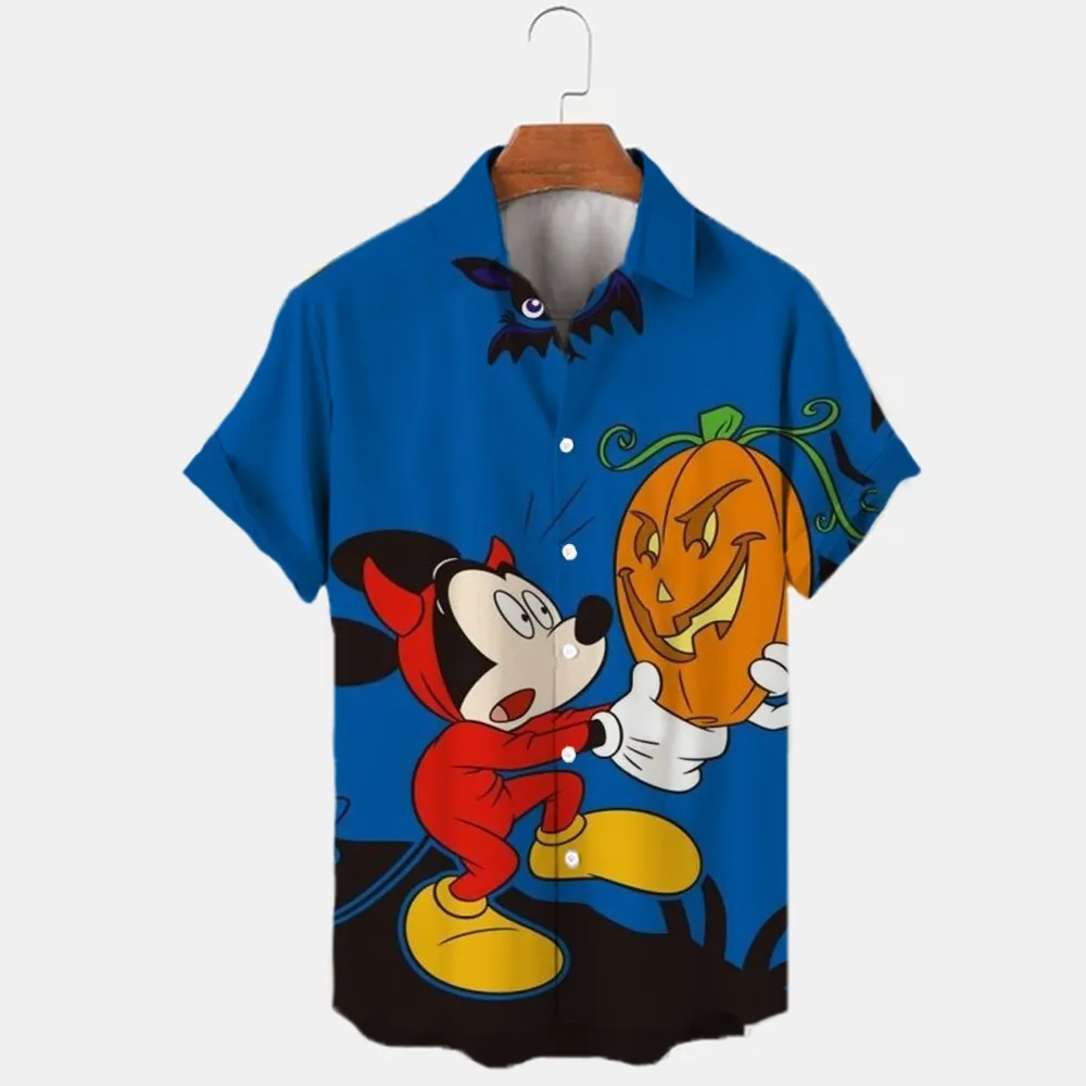 Summer Miniso Printed Short Sleeve Street Shirts Women's Party Wear Boys Girls Y2k Street Tops Disney Halloween Mickey Minnie
