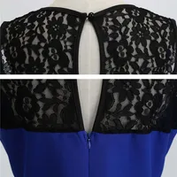 Blue Lace Patchwork Summer Dress Women Elegant Vintage Party Dress Casual Office Ladies Work Dress - Image 4