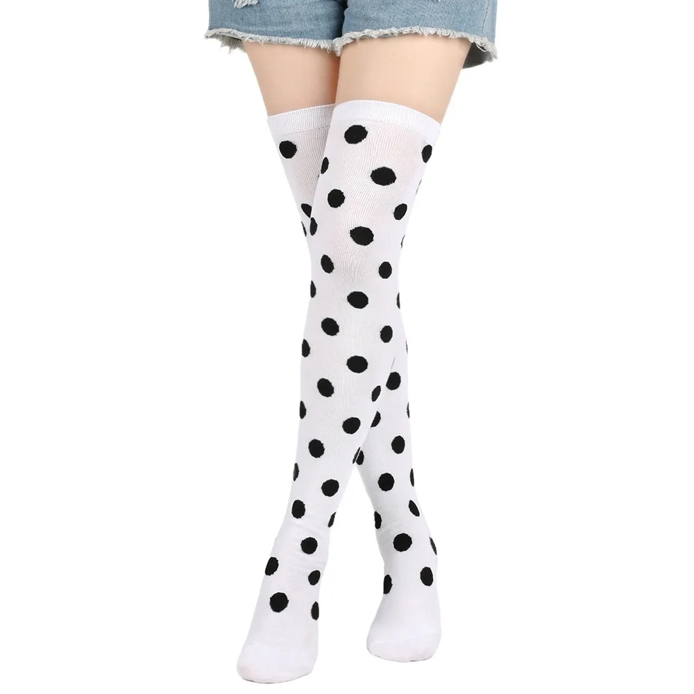 Vintage-Inspired Red and Black Polka Dot Thigh High Stockings