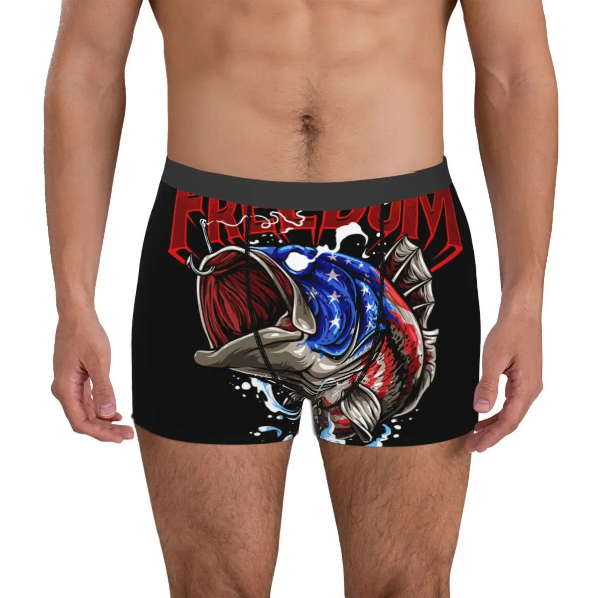 American Flag Bass Fishing Pictures Men's Boxer Briefs Shorts Men Underpants Cartoon Anime Funny Men's Panties Soft Underwear