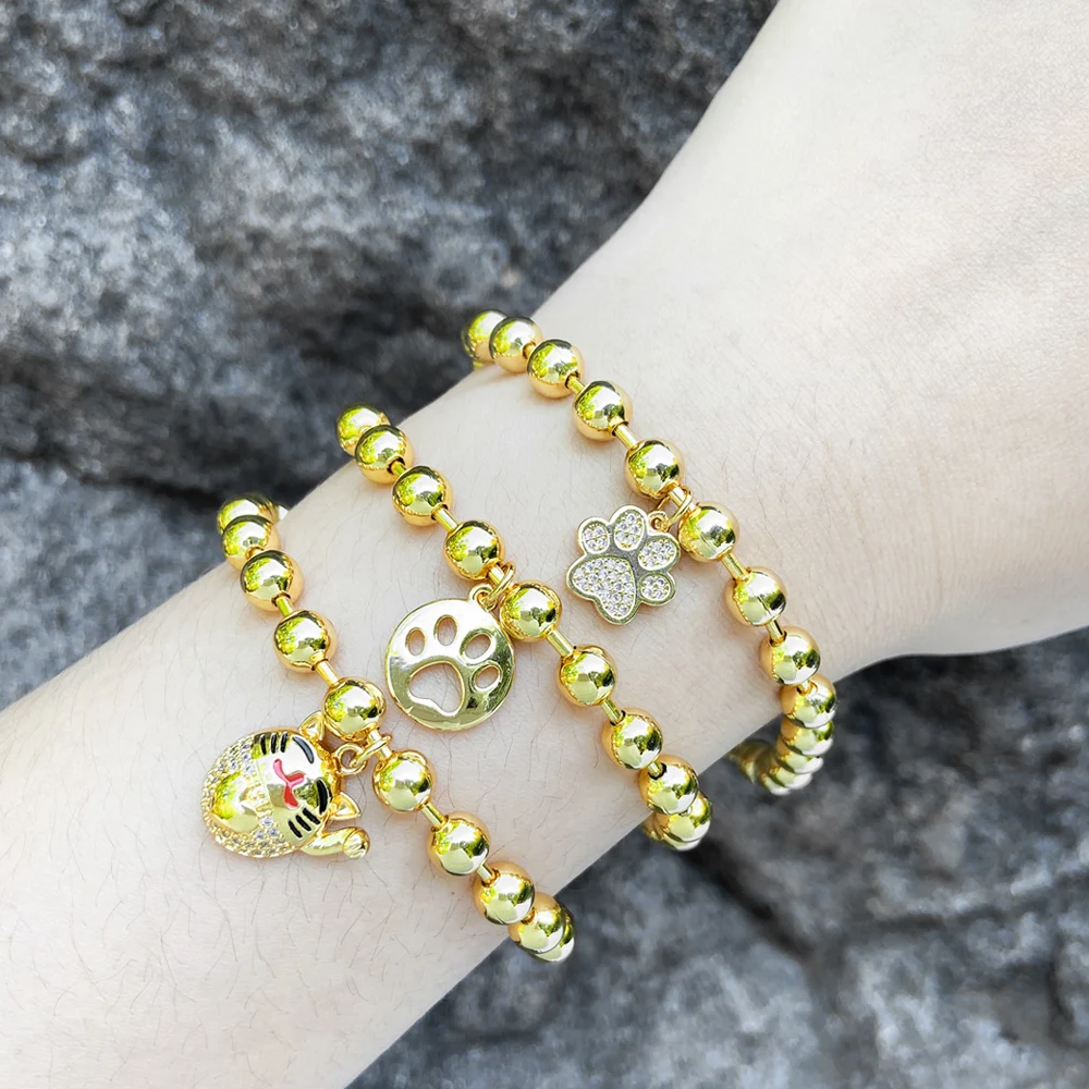 Pulseras Apilables Doubgood Para Mujer - Chapado En Oro 14K, Cuentas Elásticas Con Colgante De Letra, 7.25 Pulgadas, Color Cobre