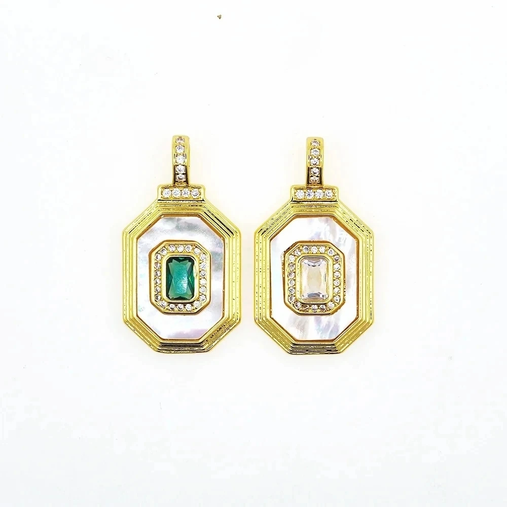 

Luxury Geometric Pearl Shell Pendant Green/White Square CZ Cubic Zircon Necklace Accessories For Women DIY Charms Jewelry Making