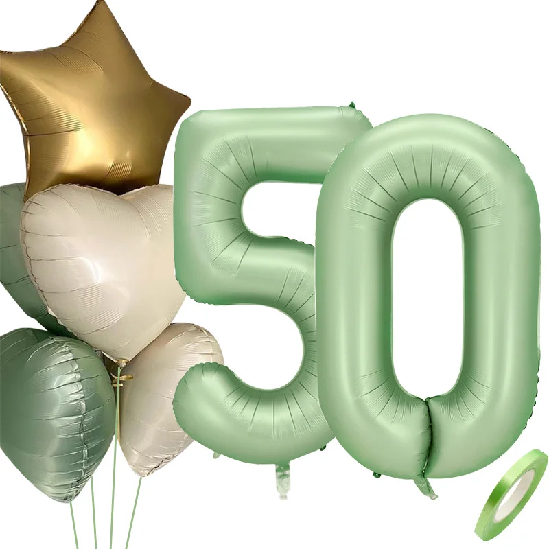 Set Decorazione Per 85° Compleanno Verde Salvia E Oro - Palloncini, Striscione, Nastro - 30 Pezzi Per Festa
