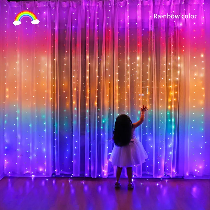 

3M Rainbow LED Garland Curtain Lights Fairy String Remote Control USB Christmas Lamp Holiday Decoration For Home Bedroom Window