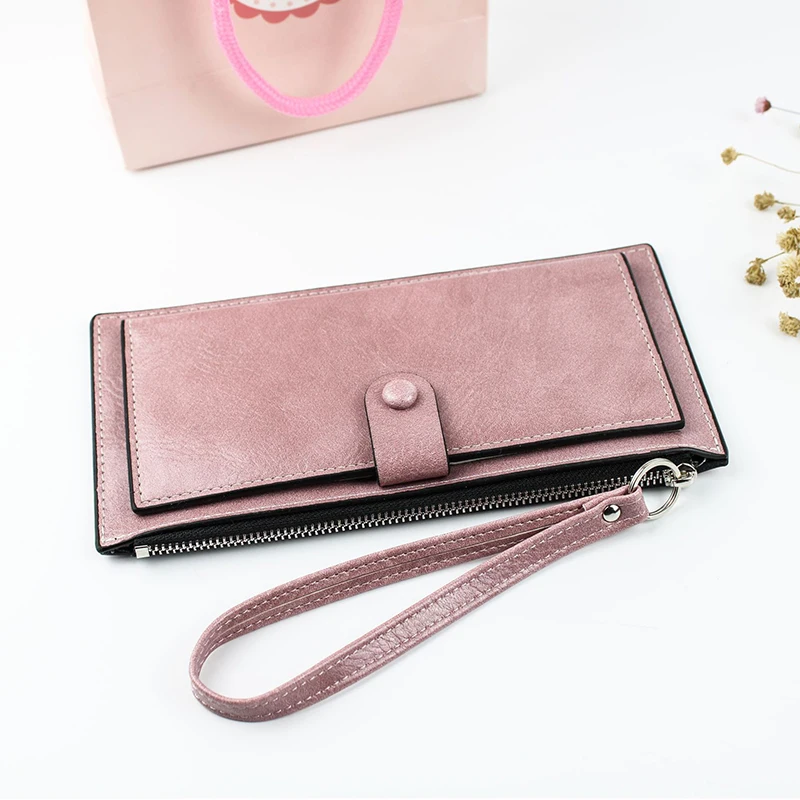 Fashion Women Wallets Long PU Leather Zipper Coin Purse Ladies Clutch Card Holder Female Wristlet Ultra Thin Mobile Phone Bag
