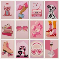 Minimalist Dessert Loving Heart Perfume High Heels Pink Fashion Retro Poster Canvas Paintings Wall Art Pictures Home Decor