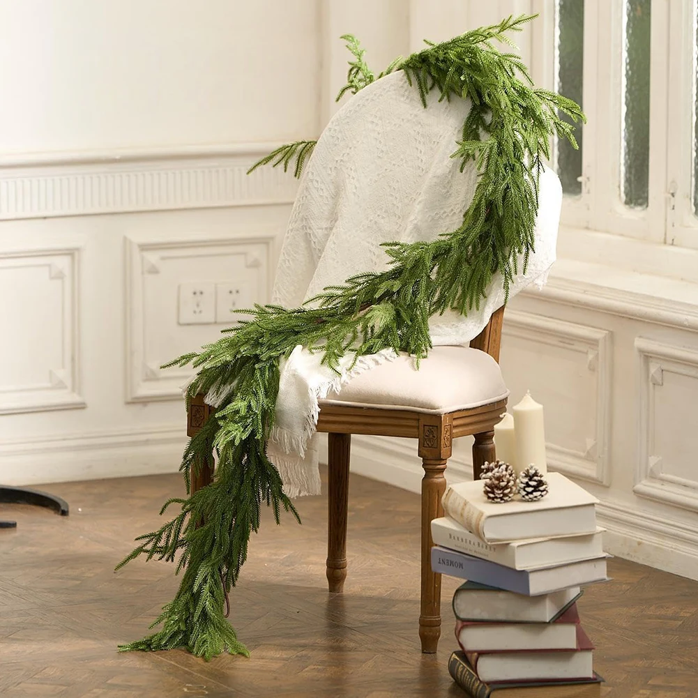 6/9 Ft Norfolk Pine Garland Real Touch Christmas Garland Artificial Greenery Garland for Christmas Party Mantel Fireplace Table