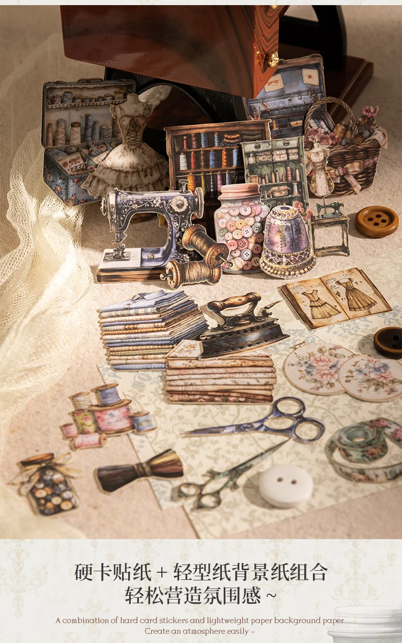 Journal GO 30 Stück Vintage Scrapbooking Aufkleber Nähset Kreatives DIY Journal Collage Material Journaling Supplies Briefpapier – Detail 6