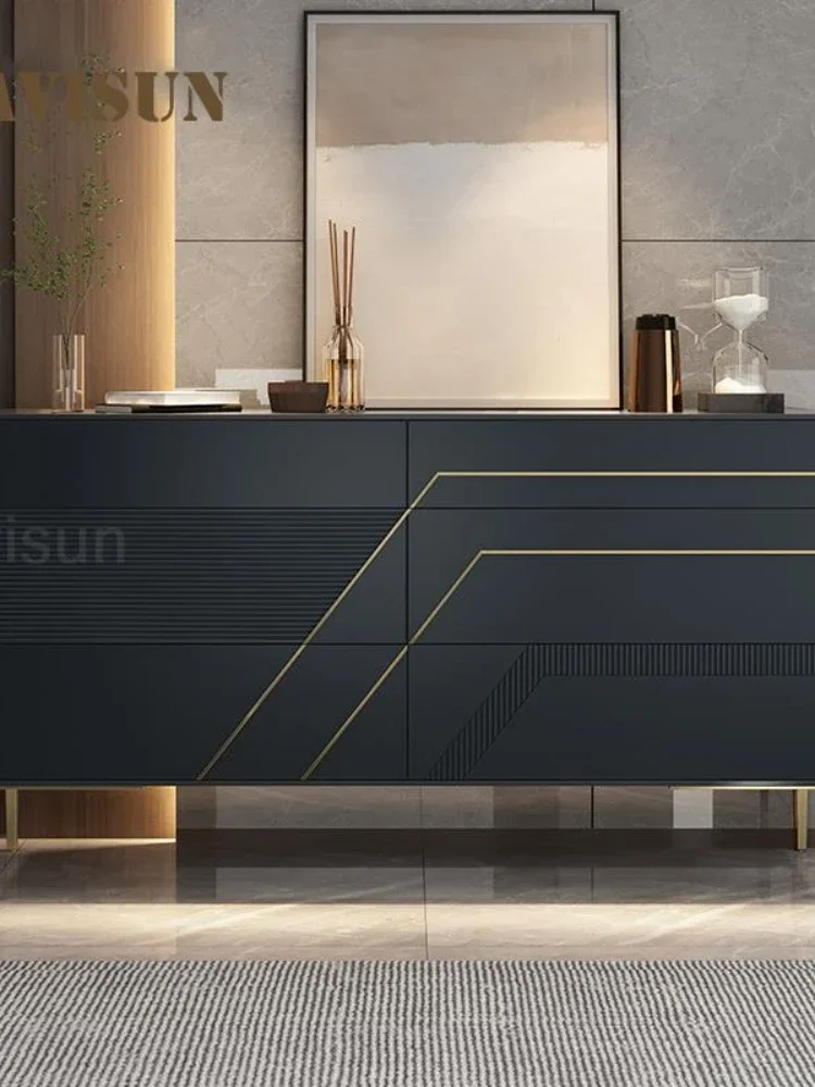 Black Kitchen Cabinet Decoration Simple Solid Wood Living Room Furniture Luxury Villa Large Capacity et Stainless Steel Leg