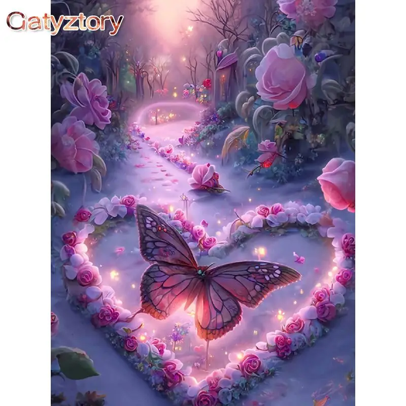 

GATYZTORY Picture By Number Butterfly Flowers Landscape Kits Home Decor Painting By Numbers Drawing On Canvas Handpainted Art