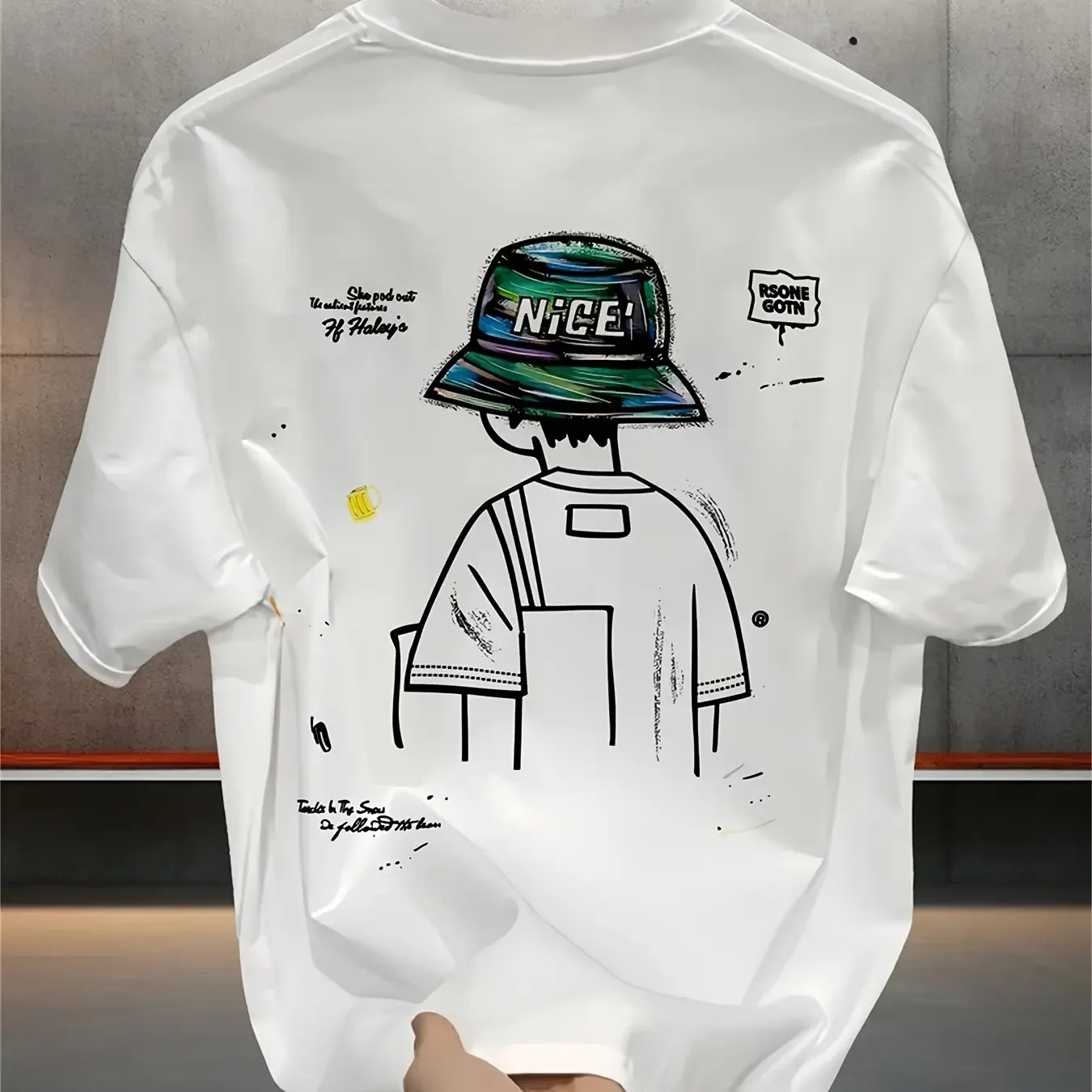 NICE „Bucket Hat Boys Minimalist Line Art Pattern“ Herren-T-Shirt aus reiner Baumwolle Street Top
