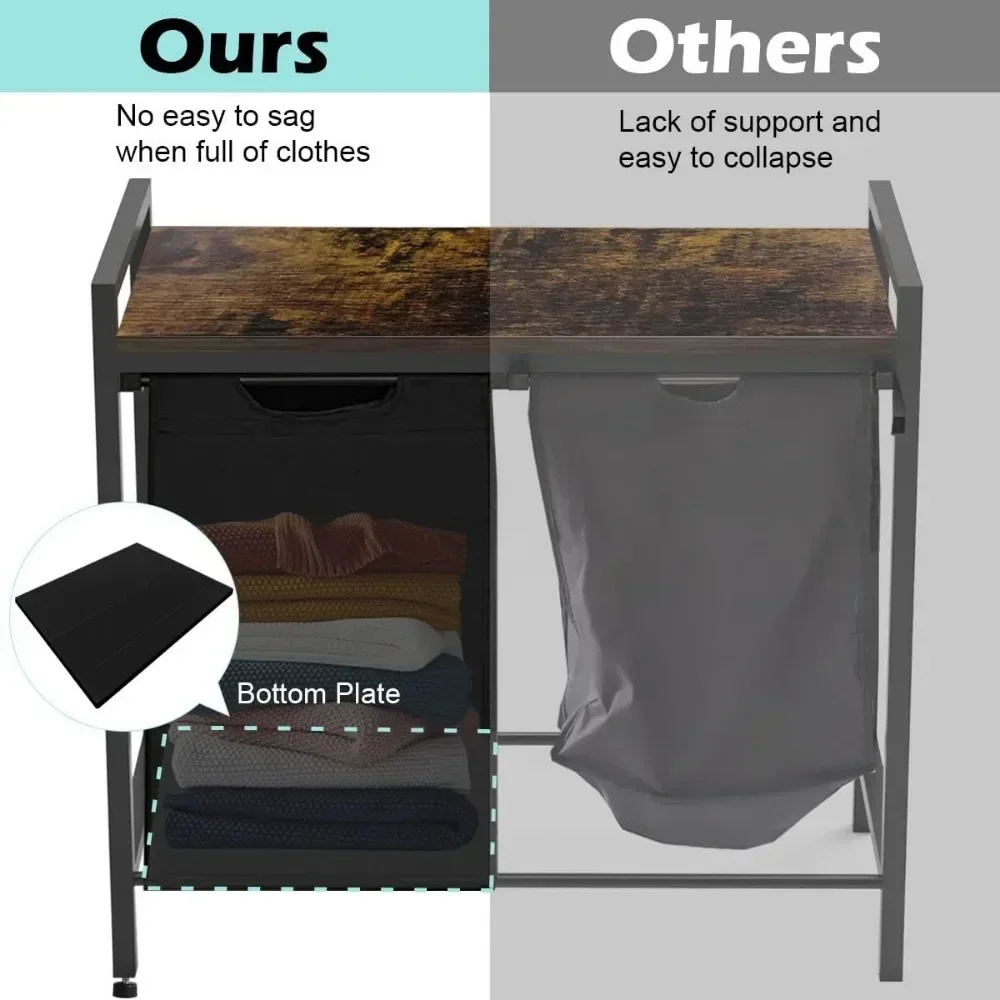 Laundry Hamper Sorter with 2 Removable & Pull-Out Sorting Bags Wooden Top Shelf