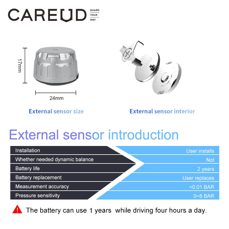 Car TPMS tire pressure monitoring system solar type monitor with 4pcs external sensors