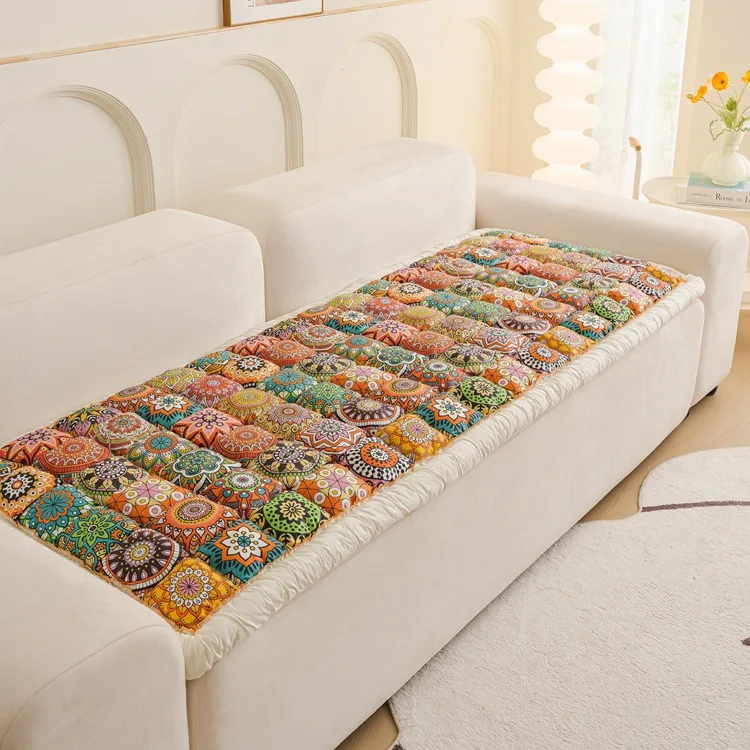 New Bohemian Pure Cotton Couch Cushion Universal for All Seasons Sofa Mat Home Mat Decor Non-slip Rectangular Seat Couch Cushion 2