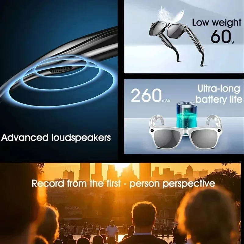 Lenovo 8K AI Smart Glasses 100MP Camera Chat GPT Touch Sport Sunglasses Bluetooth Call Video Music Player Men Women