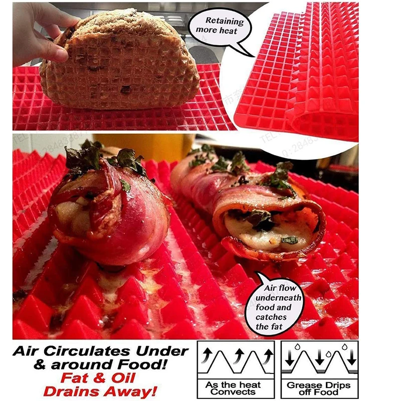 Silicone Pyramid Baking Mat - Heat Resistant & Fat Reducing for Grilling, Roasting, and Pizza Baking