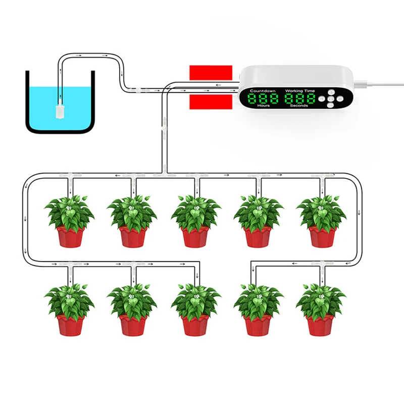 Intelligentes Bewässerungsgerät, Garten, automatisches Tropfbewässerungssystem, Set mit Wasserpumpen-Timer-Controller für Topfpflanzenblumen_voghion.com