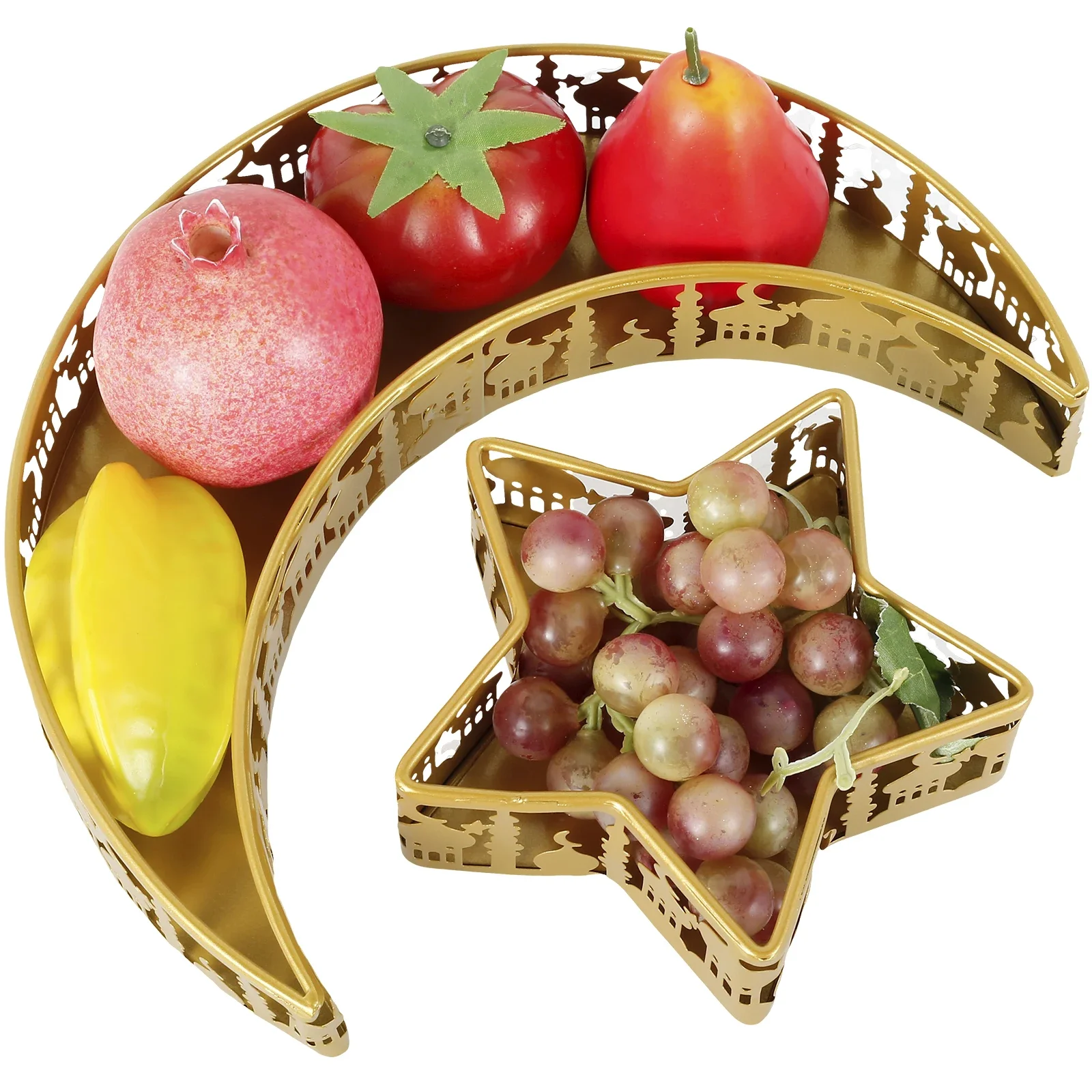 L2PcsRamadanServingDishesReusableMetalMoonStarShapedTrays