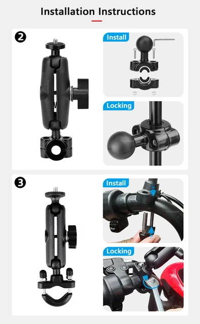 Kit Montaggio Moto Per Insta 360 - Doppio Morsetto Con Asta Selfie 59 Pollici