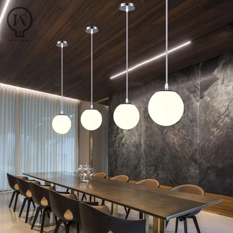 Gold/Black/silv Glass Ball Pendant Lights White Globe Hanging Lamps Bar Restaurant Deco Luminaire Bedroom Light E27 Pendant Lamp 2