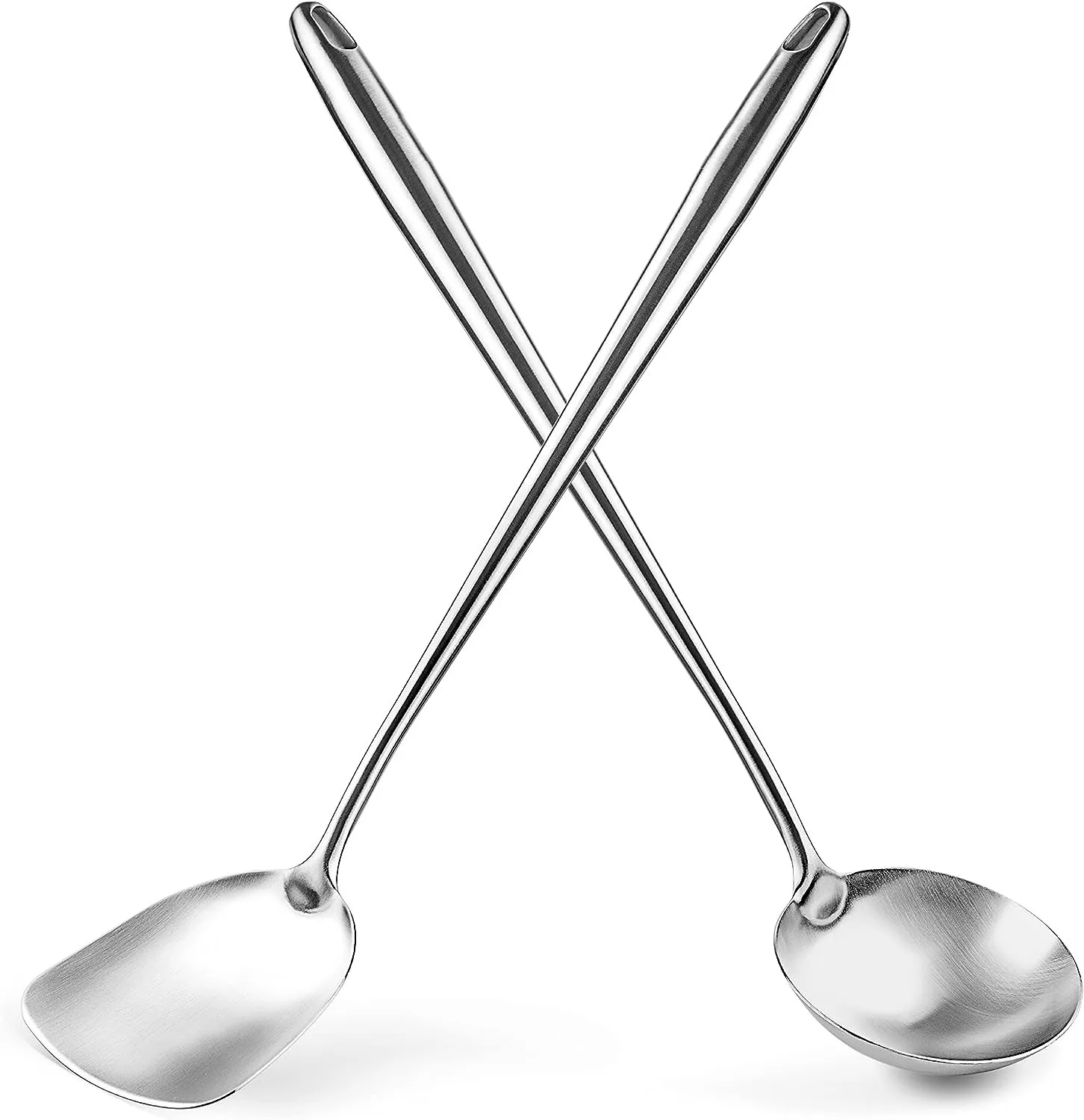 Wok Spatula and Ladle - Set of 2 Heat-Resistant Wok Tools - Wok Ladle and Spatula -304 Stainless Steel Cooking Utensils and Wok Wok Spatula and Ladle - Set of 2 Heat-Resistant Wok Tools - Wok Ladle and Spatula -304 Stainless Steel Cooking Utensils and Wok