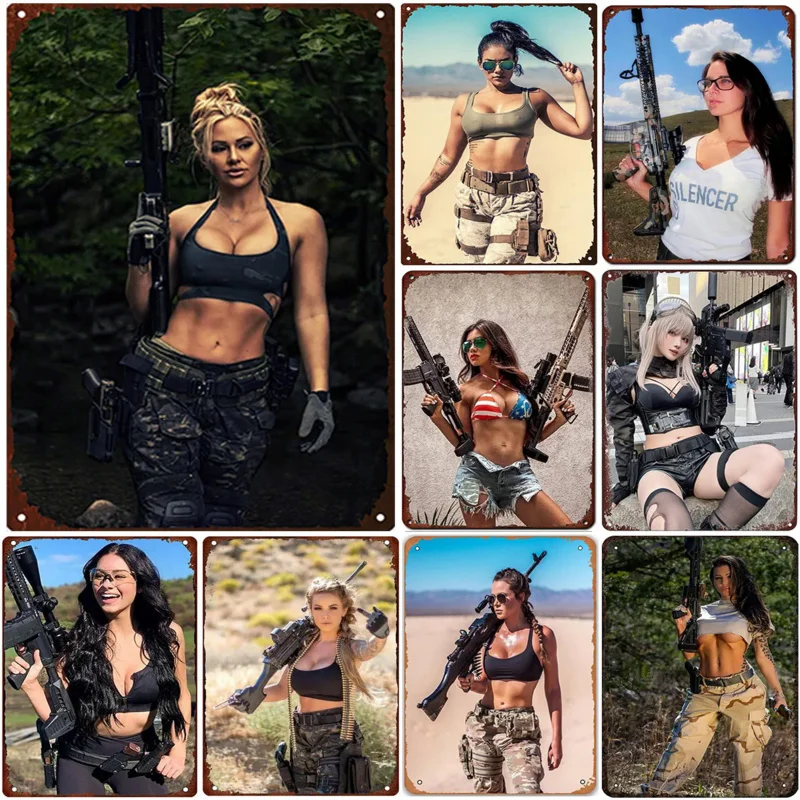 

Винтажные Военные металлические жестяные знаки Pinup для девочек, настенный постер, железная живопись, украшение для игровой комнаты, кафе-гараж Club