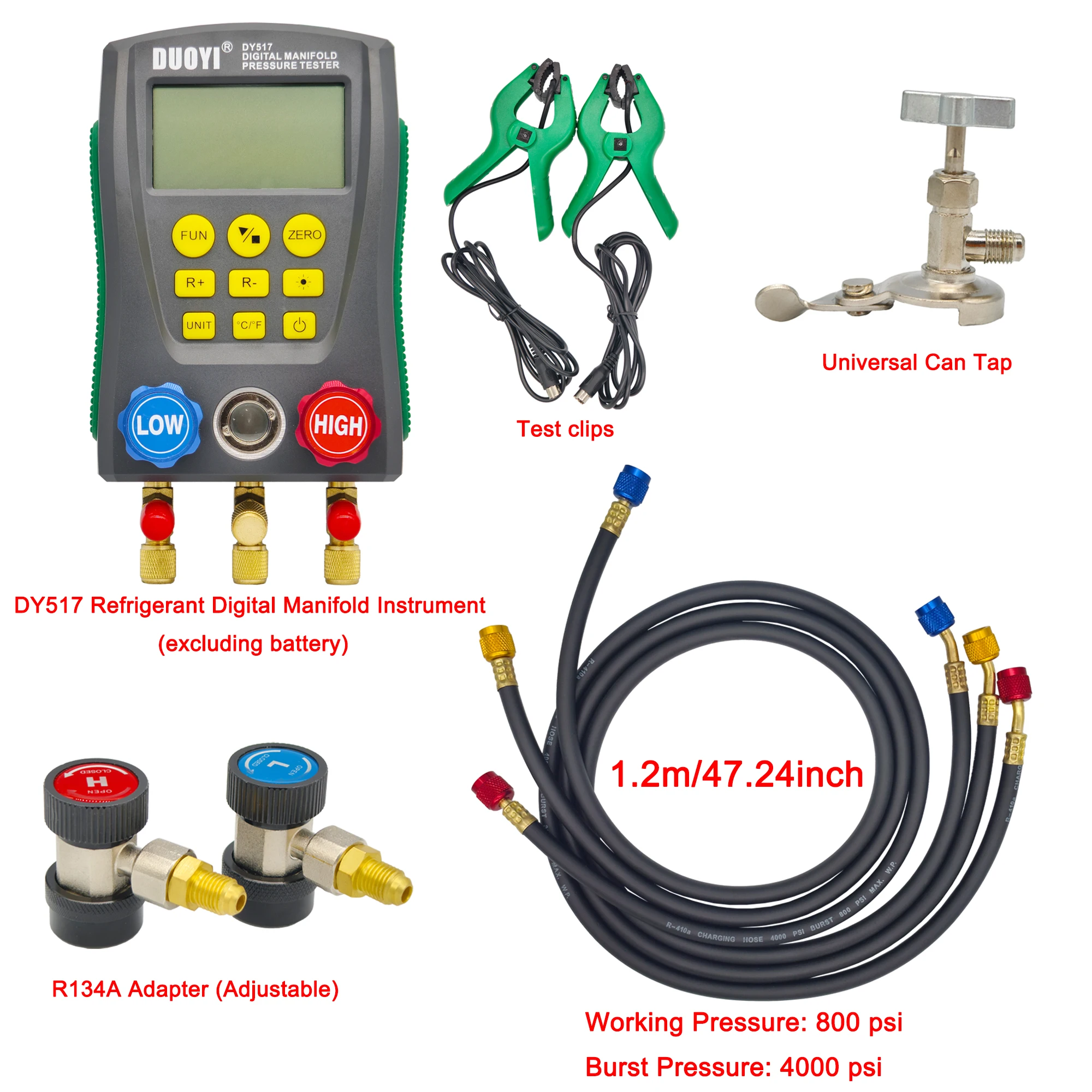 Digital AC Refrigerant Gauge Kit HVAC Vacuum Pressure Meter Electronic Manifold Batteries Not Included