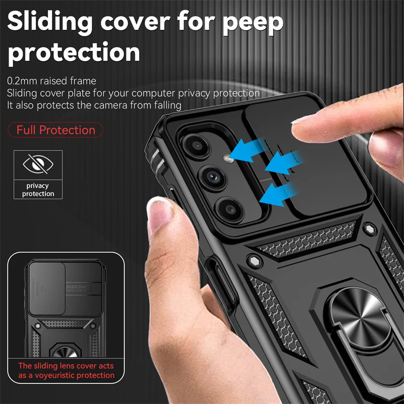 Per Samsung Galaxy A14 A24 A34 A54 5G Custodia Ring Holder Armor Antiurto Coque Per Galaxy A 14 24 34 54 Slide Lens Protect Cover