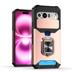 Luxurious Magnetic Phone Case with Slide Camera Protection and Folding Ring Stand - Pixel 6 (Rose Gold)