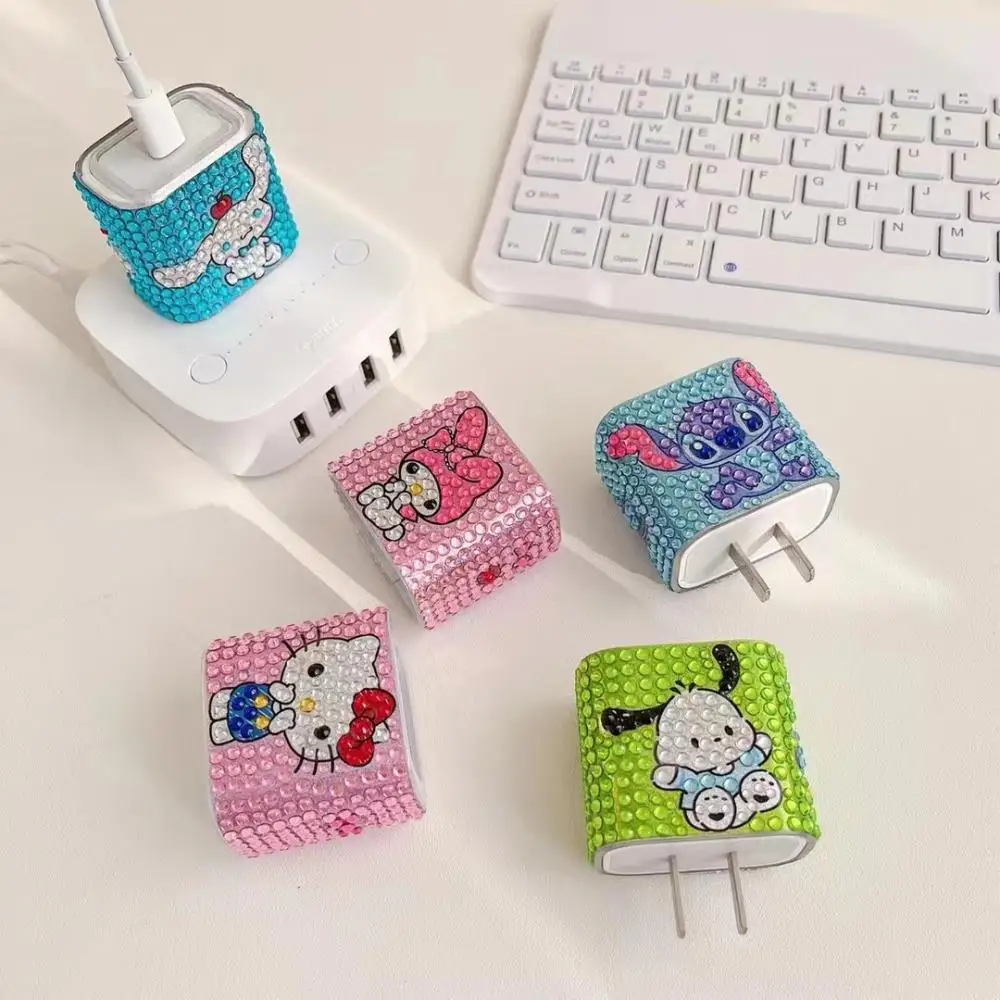 

Cinnamoroll Hello Kitty Pochacco My Melody Sanrio Cartoon Flash Diamond Soft Silicone 20W Charging Head Protector Toys for Girl