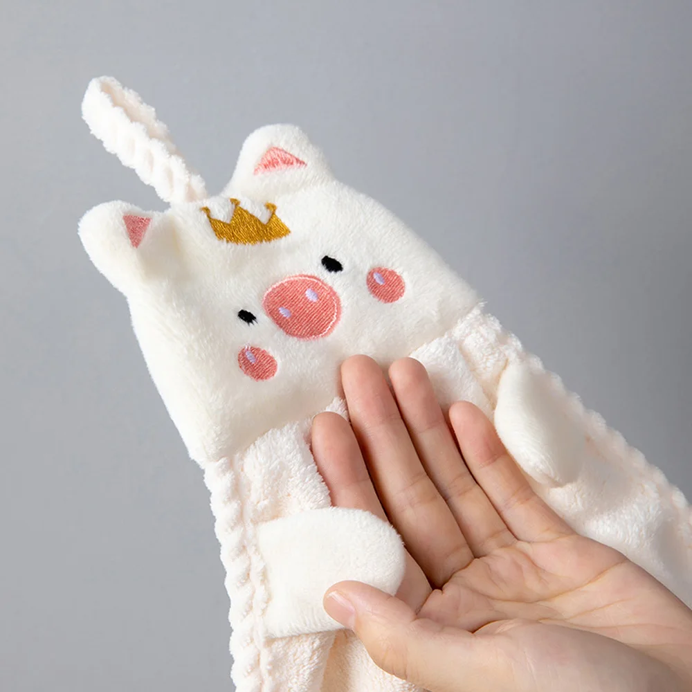 Kawaii Piggy Hand Towel Hangable Absorbent Hand Wiping Cloth Cartoon Crown Porket Soft Towel Kitchen Bathroom Supplies 1Pcs hand towels pocket towels