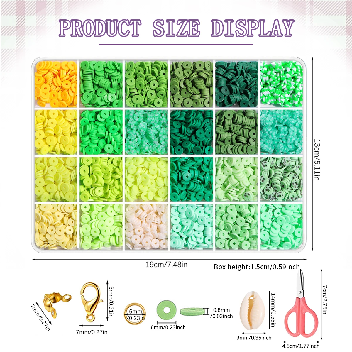 7200pcs Clay Beads DIY Bracelet Making Kit, 72 Colors Polymer Clay Sliced Beads Jewelry Box with Accessories