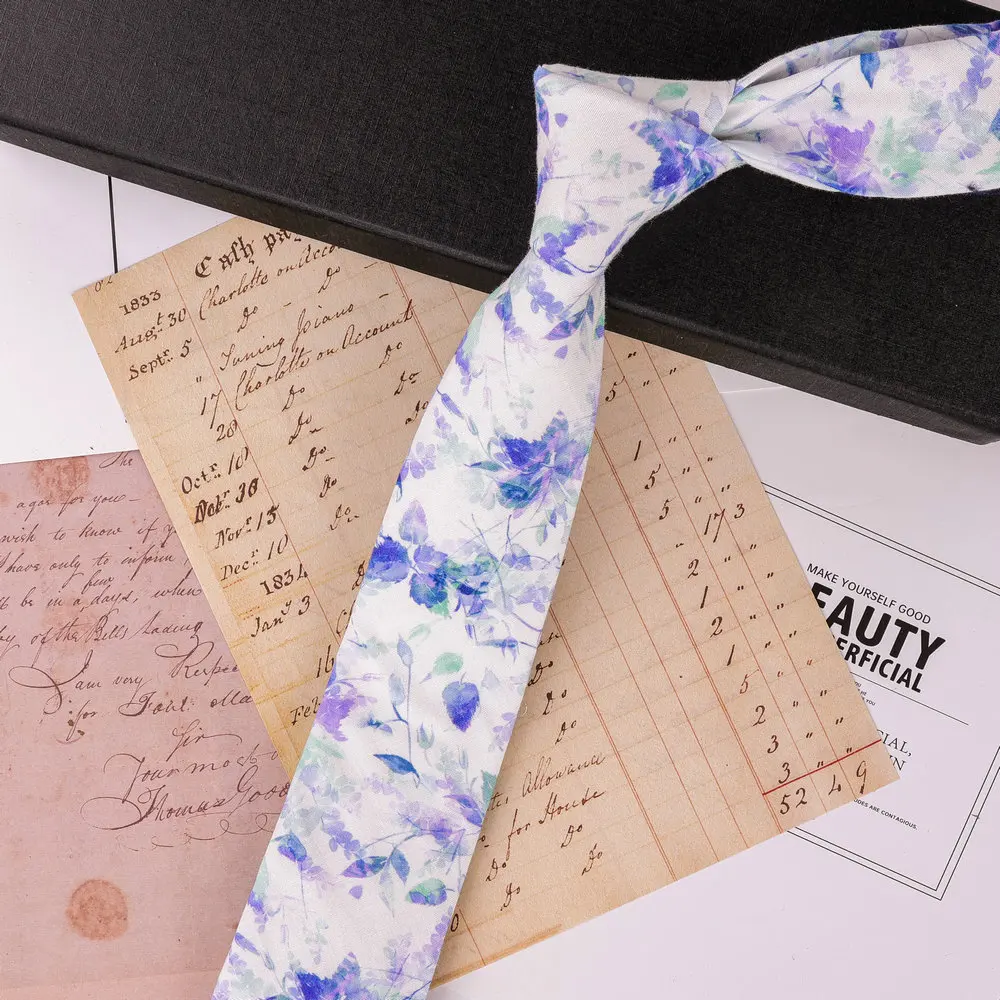 Neue 6CM Herren-Krawatte mit Druckmustern, klassische Krawatten für Männer, Bräutigam, Baumwolle, Hochzeit, Blumenmuster, Business-Hemden, Krawatten-Accessoires – Detail 5