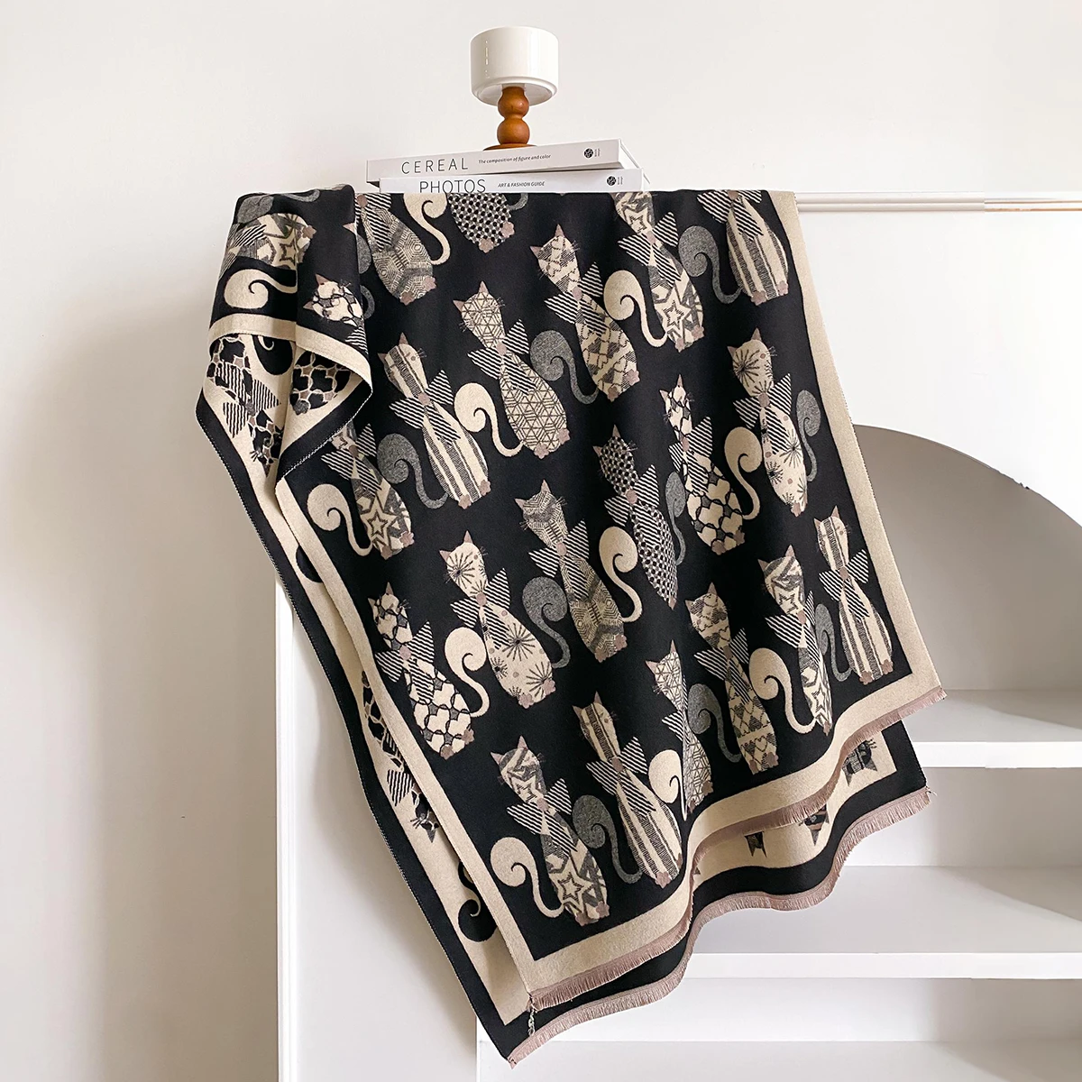 New Animal Design Winter Cute Cat Cashmere Jacquard Scarves High Quality Women Thicken Wrap Shawl Ladies Wool Pashmina Scarf