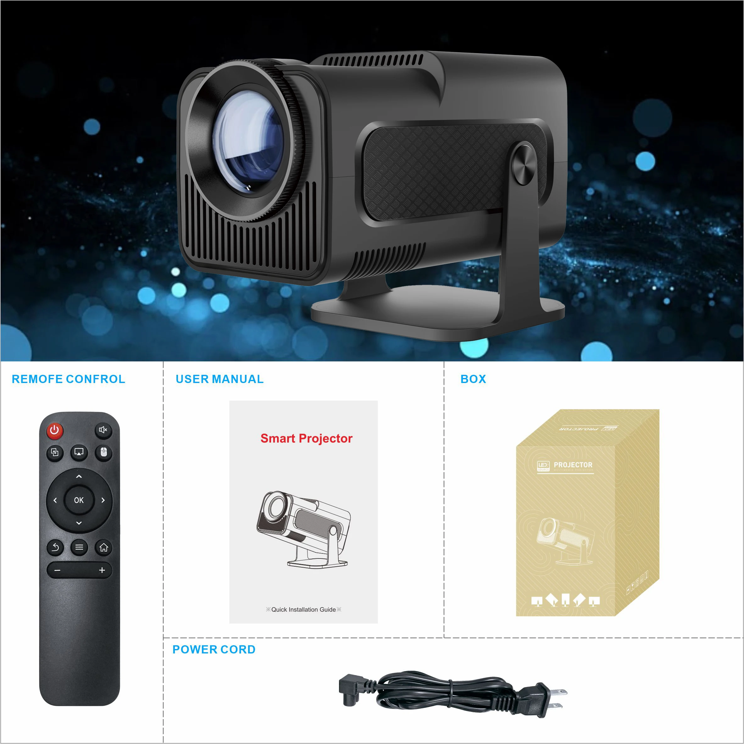 HY320 mini Smart Projector 4K Android 11.0 Dual Wifi6 Allwinner H713 320ANSI BT5.0 720P 1280*720P Home Cinema Outdoor Projetor