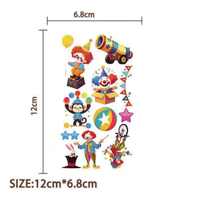 Tattoo Sticker Temporary Tattoos 10Pcs Cartoon Circus Temporary Tattoos Sticker Cute Clown Tattoos For Girls Boys Birthday Party Supplies Favors