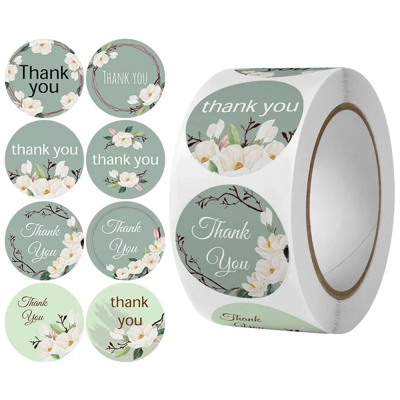 100-500PCS seals stickers Thank You Stickers for Business New Small Merci Roll Sticker Packaging Sticker Flower Rolling Label