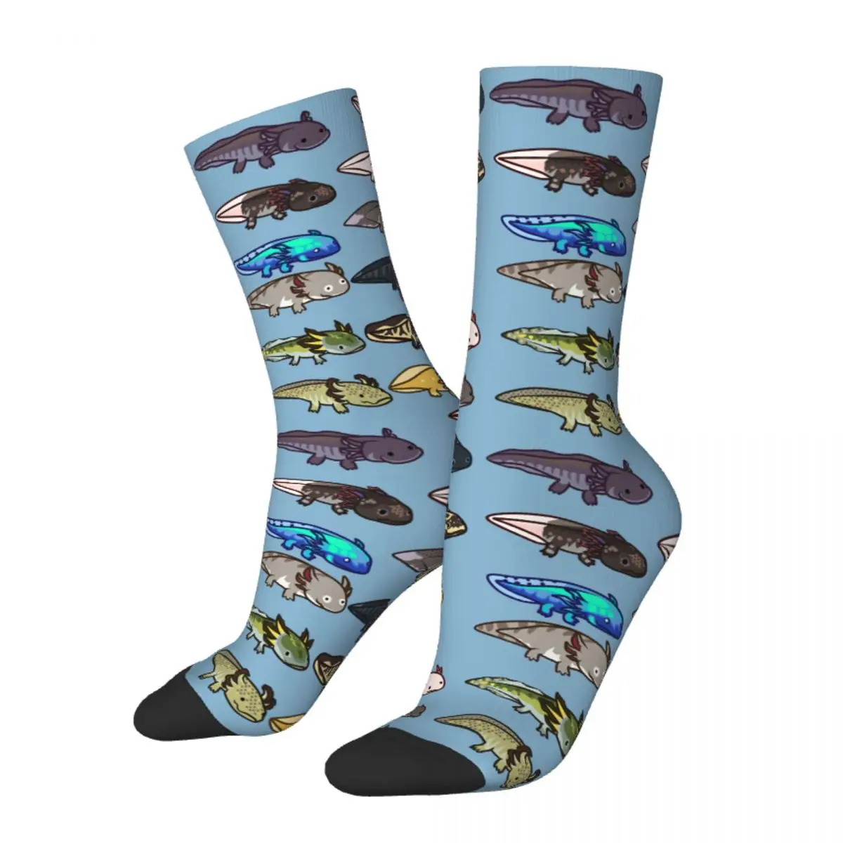 

Funny Crazy Sock for Men Morphs Colors Hip Hop Harajuku Axolotl Lover Happy Seamless Pattern Printed Boys Crew Sock Casual Gift