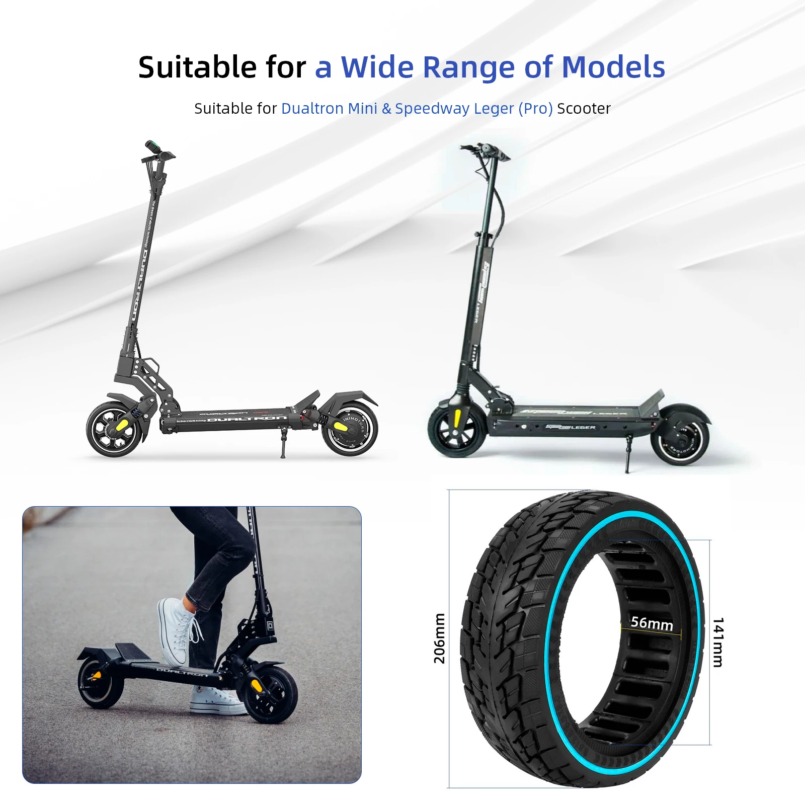 Pneu Solide De 21,6 Cm, Pneu Solide De 21,6 X 7,6 Cm Pour Scooter électrique Pour Dualtron Mini