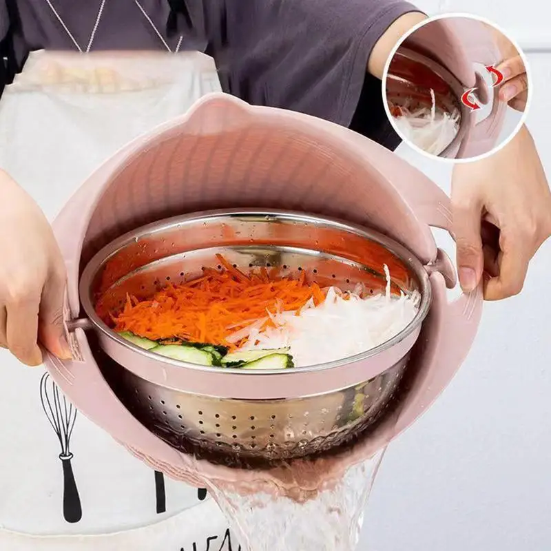Multifunctional Colander Bowl Vegetable Slicer Grater Drain Basket Stainless Steel Rotating Strainer Bowl set Kitchen Gadgets - Image 5