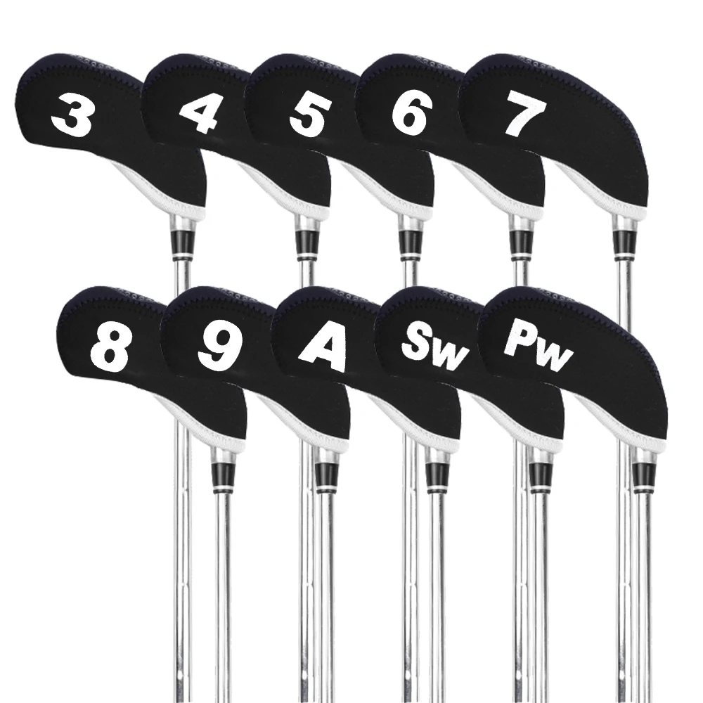 Golf Club Covers Set for Irons Neoprene Iron Head Cover Club Protector 10Pcs With Top Window For Men Women