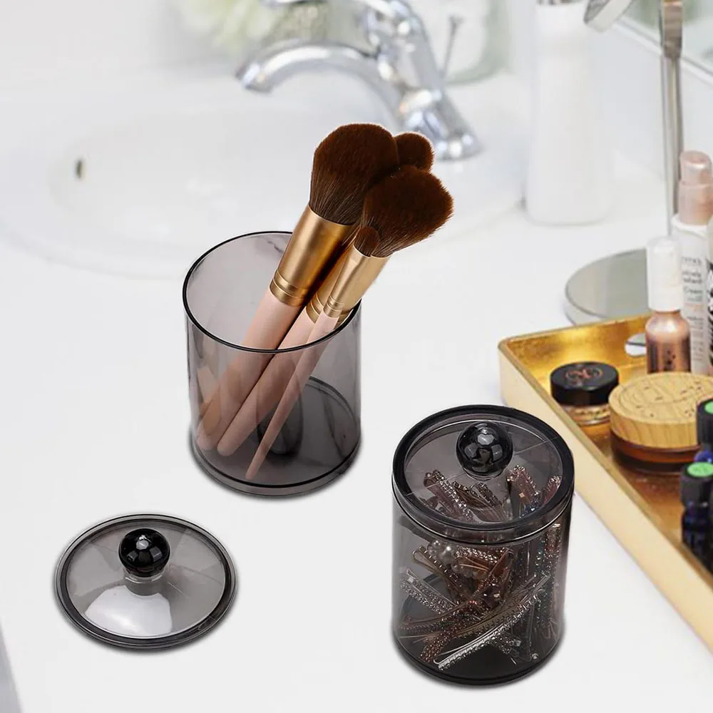 1/2/3/4/6 Pack Dispenser Apothecary Jars Bathroom Jar 10 oz Black Plastic Holder Storage Box for Cotton Ball 4