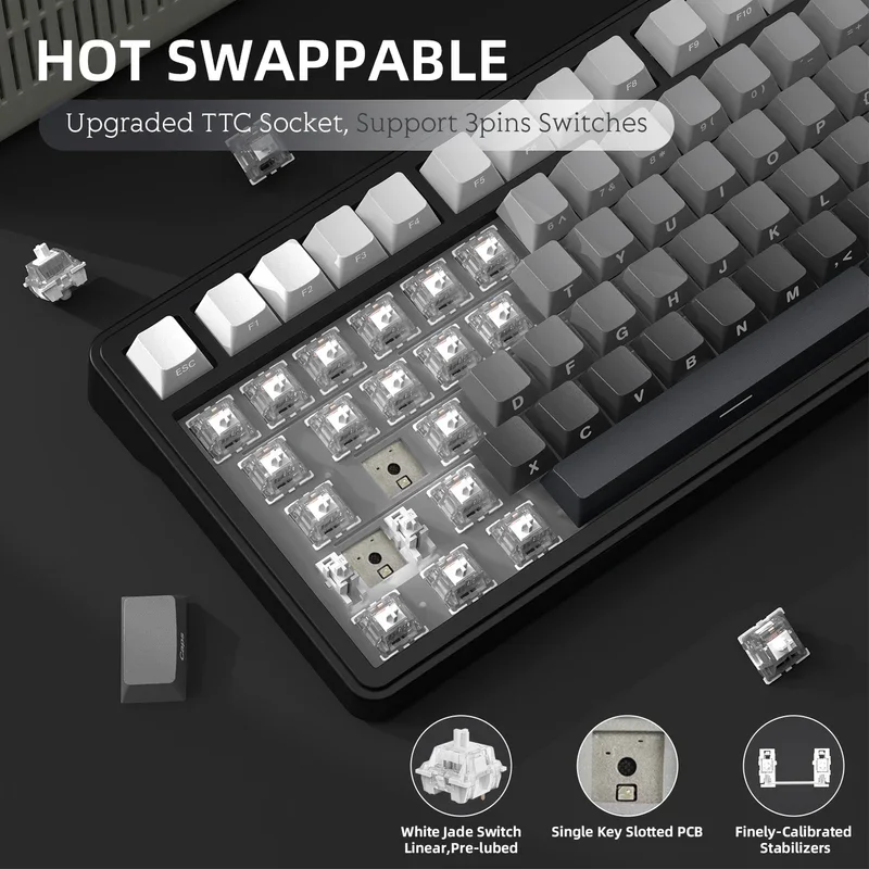 어택 샤크 X85 RGB 기계식 키보드 | 2.4G 트라이 모드 풀키 핫스왑 메탈 노브 블루투스 키보드 윈도우 & 맥 호환