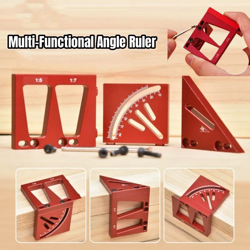1pc Aluminum Alloy Multi Angle Measuring Ruler Woodworking 45/90&deg; Trianglar-Ruler Utility Scribing Gauge Multifunctional Layout