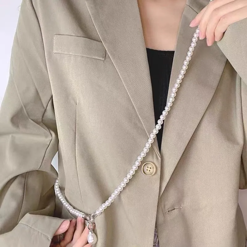 Collana Lunga Donna Stile Art Déco Anni '20 Con Perle Finte E Acciaio Al Titanio - Accessorio Moda Per Costumi E Serate Eleganti