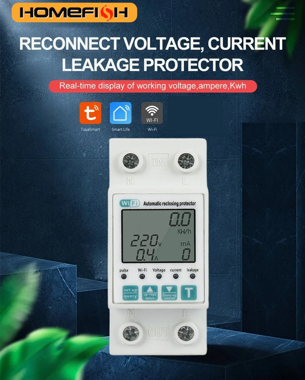 Circuit Breaker Reclosable smartlife TUYA WIFI 63A 110V 220V Energy Meter Metering Timer with voltage current leakage protection