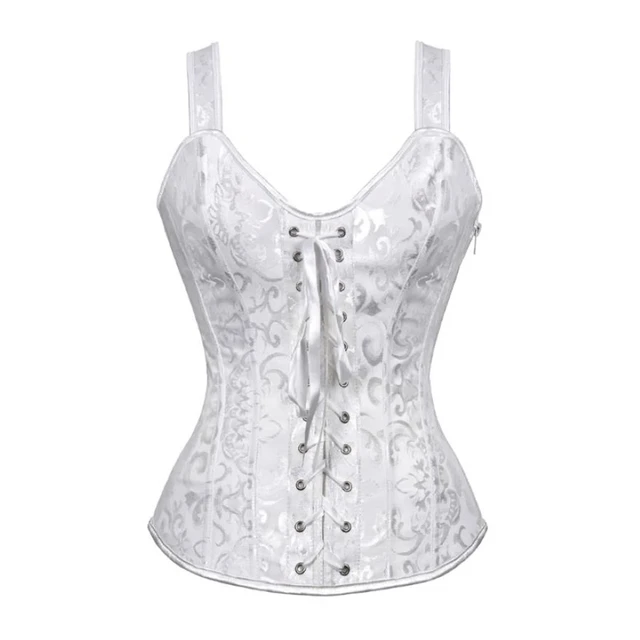 Black Overbust Corset for Women Vintage Steampunk Lace Up Jacquard Top - Image 4