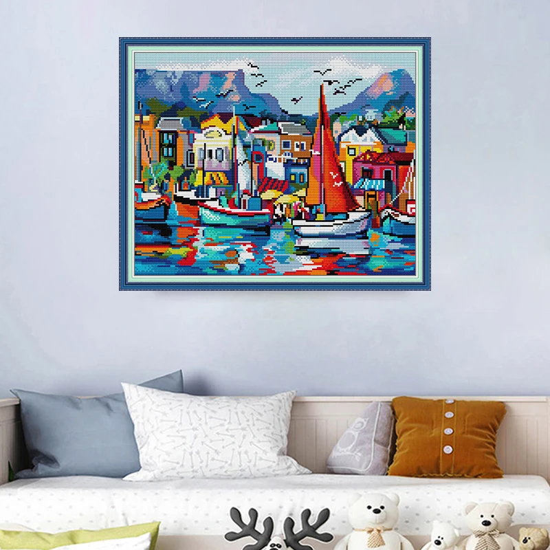 Cross Stitch Kit Seaside Landscapes 16ct 14ct 11ct Fabric Cloth Cotton Thread Embroidery DIY
