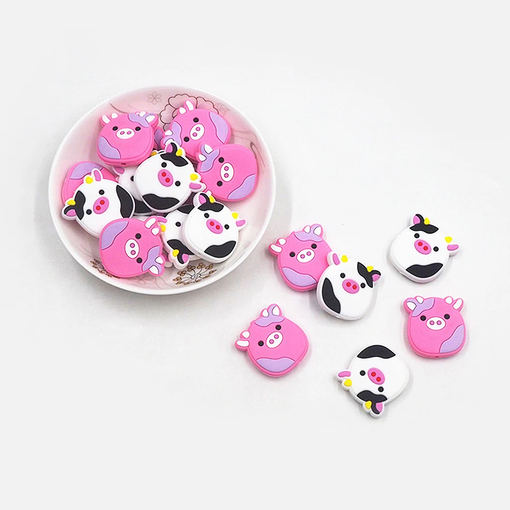 

Chenkai 10PCS Cow Beads Silicone Charms Focal Beads For Beadable Pen Cartoon Character Beads For DIY Baby Pacifier Dummy Chains