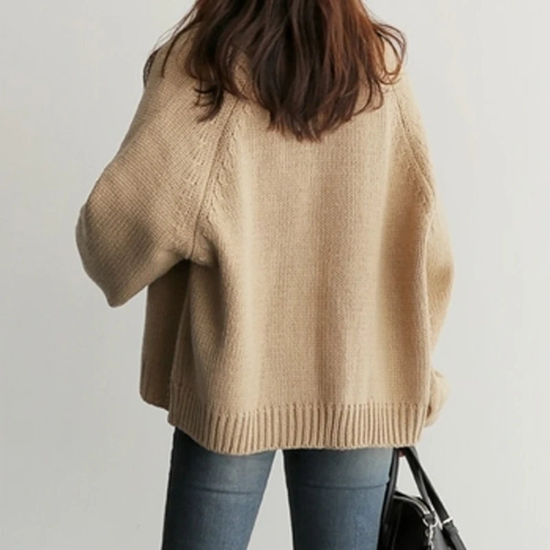 Fashion New Elegant Loose Women's Short Sweater Casual Office Solid Color Knitted Cardigan Jacket